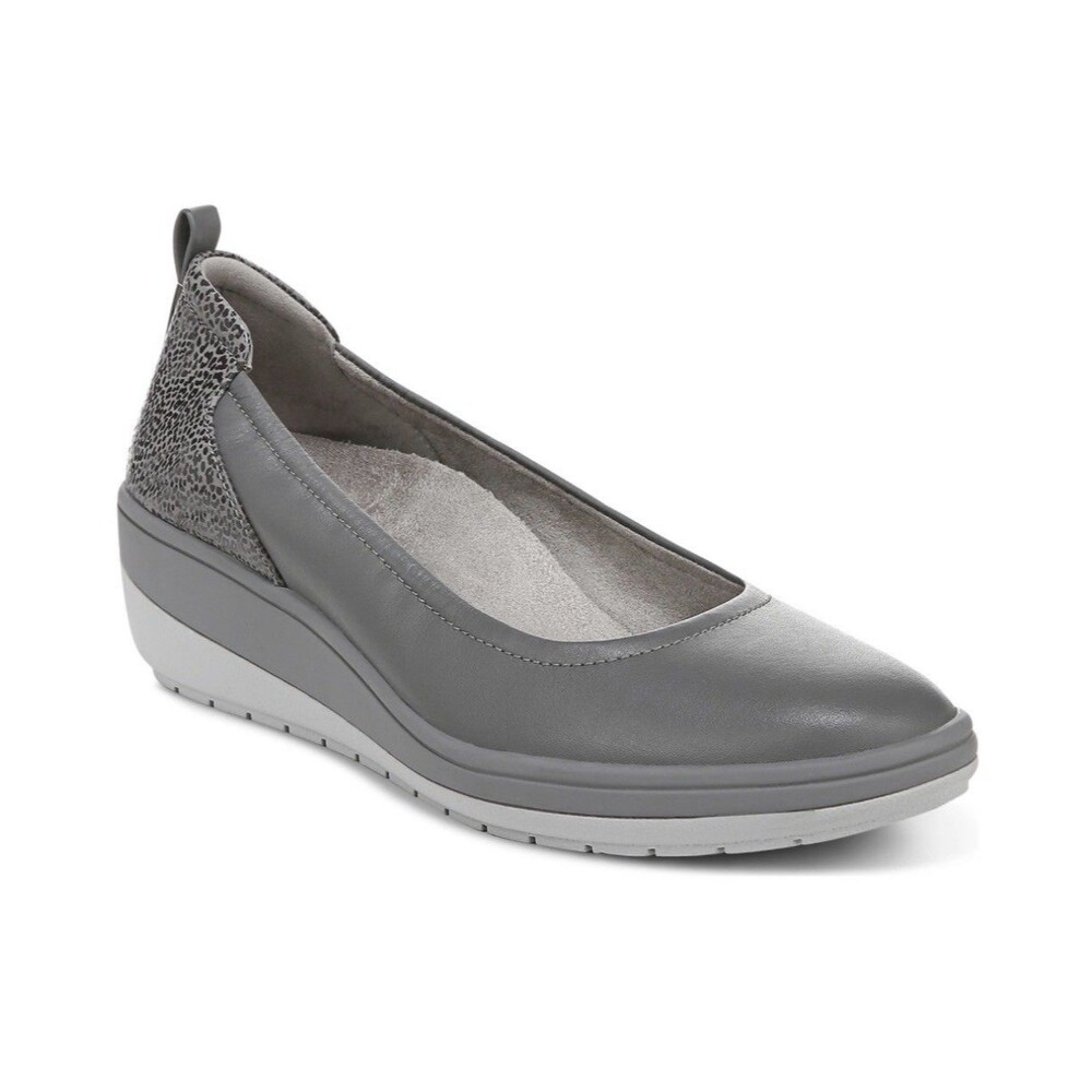 NEW Vionic Jacey Womens Size 6 WIDE Gray Leopard Leather Arch Support Wedge Pump